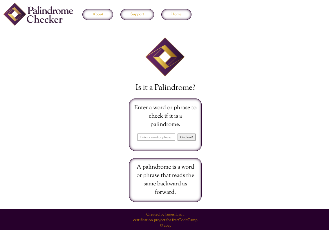 A screenshot of a palindrome checker project.